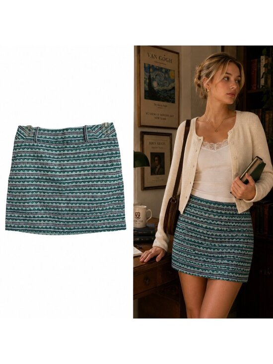 LOFT Dresses & Skirts - LOFT Womens Teal & Black Chevron Striped Jacquard Mini Skirt SZ 8 Preppy Y2K
